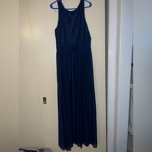 Long, dark blue, mother of the bride dress